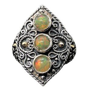 Robert Manse Signed 18k Gold and Sterling Silver Ring 925 Size 9.5 Bali Opal